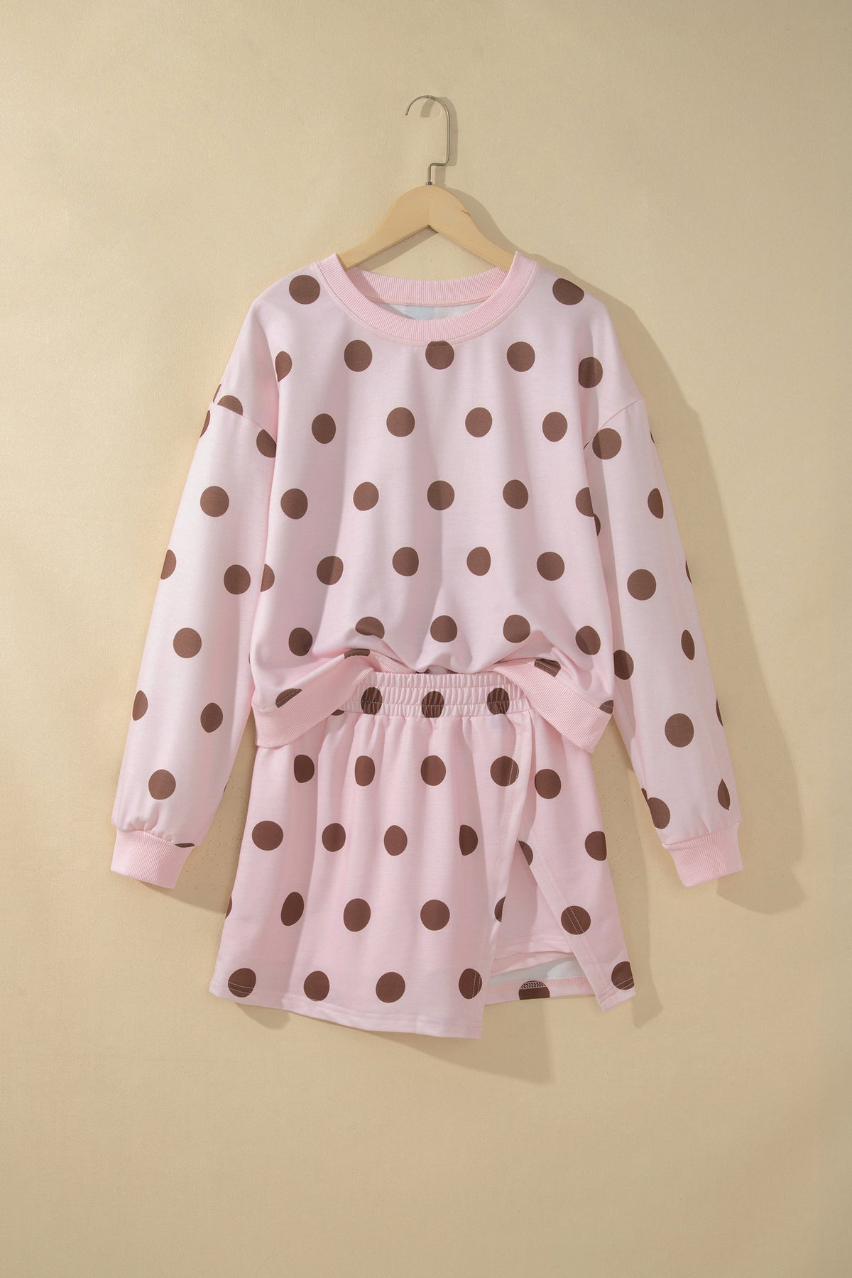 Pink Polka Dot Two Piece Set Long Sleeve Casual Skirt Set-Two Piece Sets/Two Piece Dresses-[Adult]-[Female]-2022 Online Blue Zone Planet