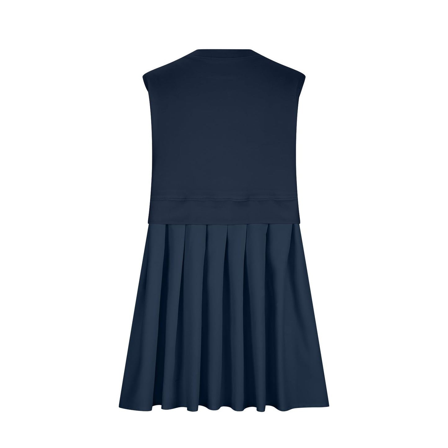 Pleated Round Neck Sleeveless Mini Dress-TOPS / DRESSES-[Adult]-[Female]-Navy-S-2022 Online Blue Zone Planet