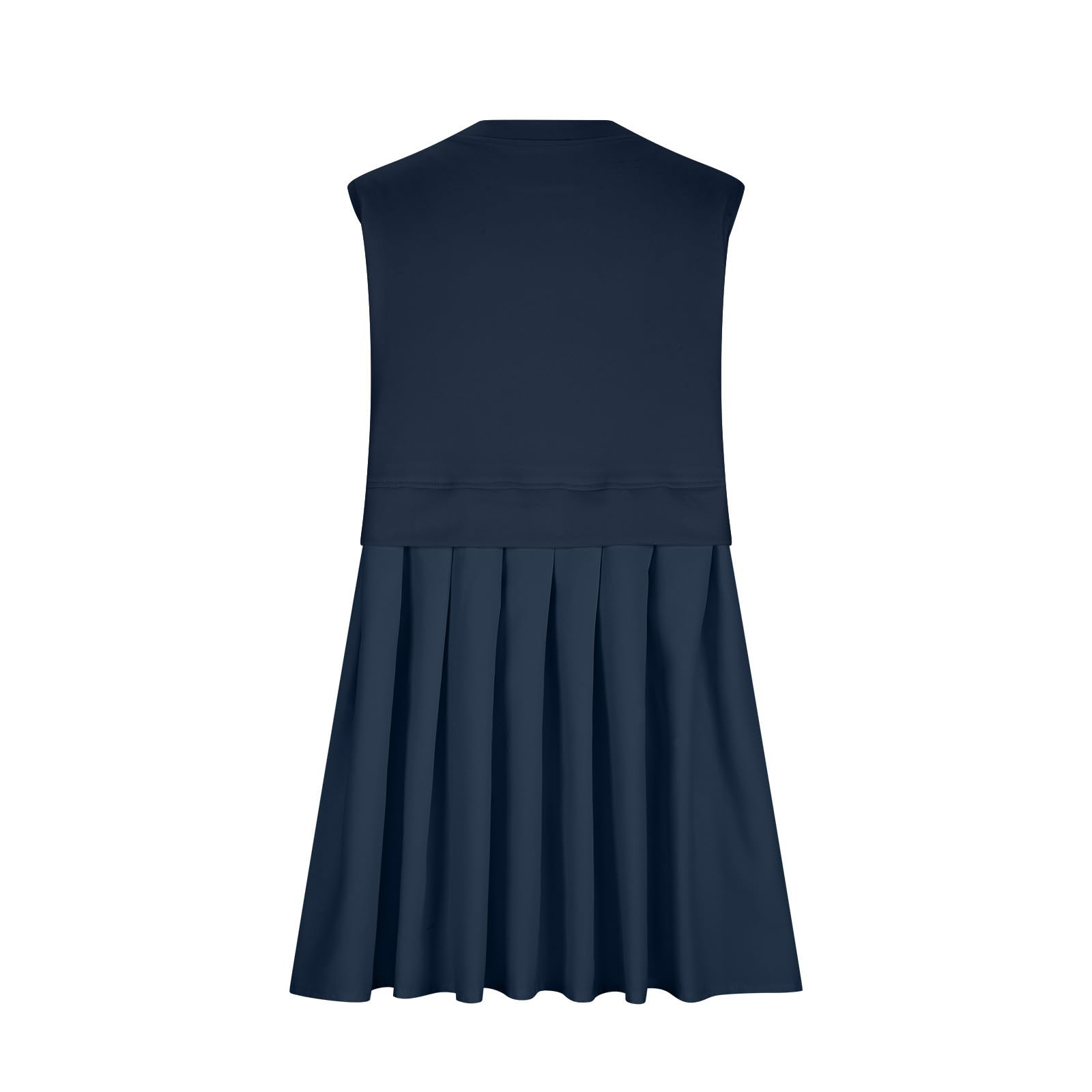 Pleated Round Neck Sleeveless Mini Dress-TOPS / DRESSES-[Adult]-[Female]-Navy-S-2022 Online Blue Zone Planet