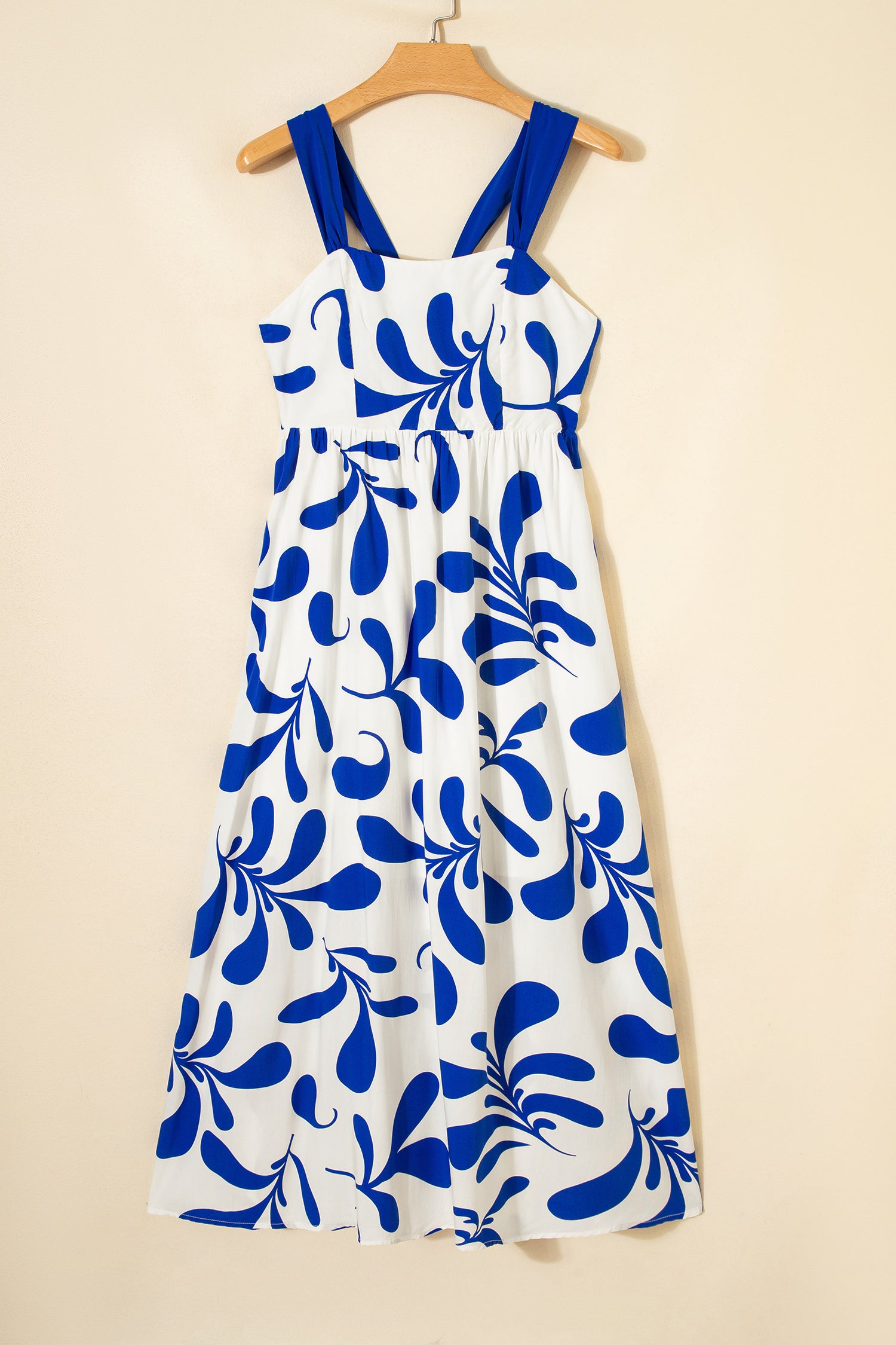 Blue Floral Print Crisscross Tie Back Sleeveless Long Dress-TOPS / DRESSES-[Adult]-[Female]-2022 Online Blue Zone Planet