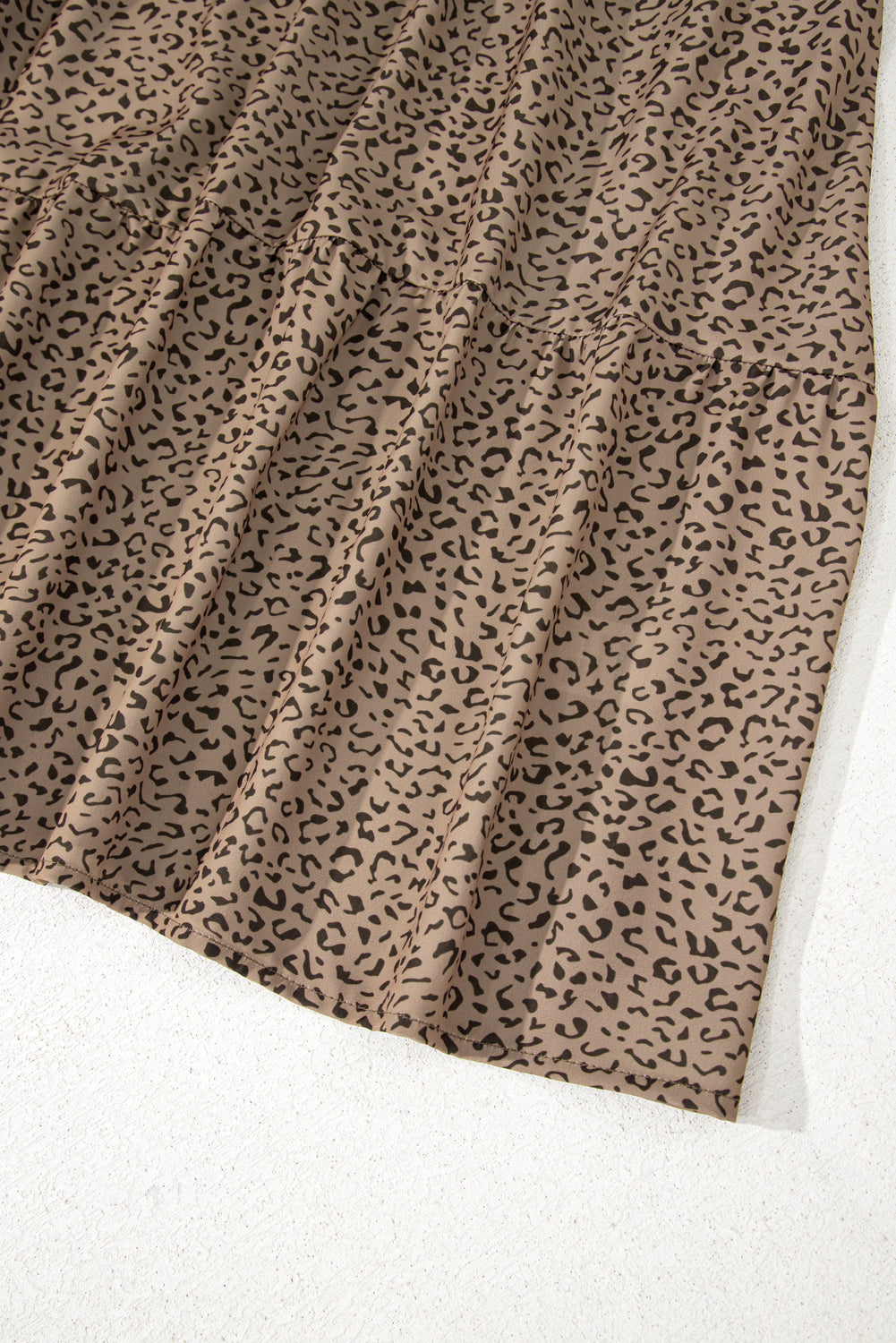 Brown Plus Size Leopard Print Frill Trim Short Sleeve Flared Dress-TOPS / DRESSES-[Adult]-[Female]-2022 Online Blue Zone Planet