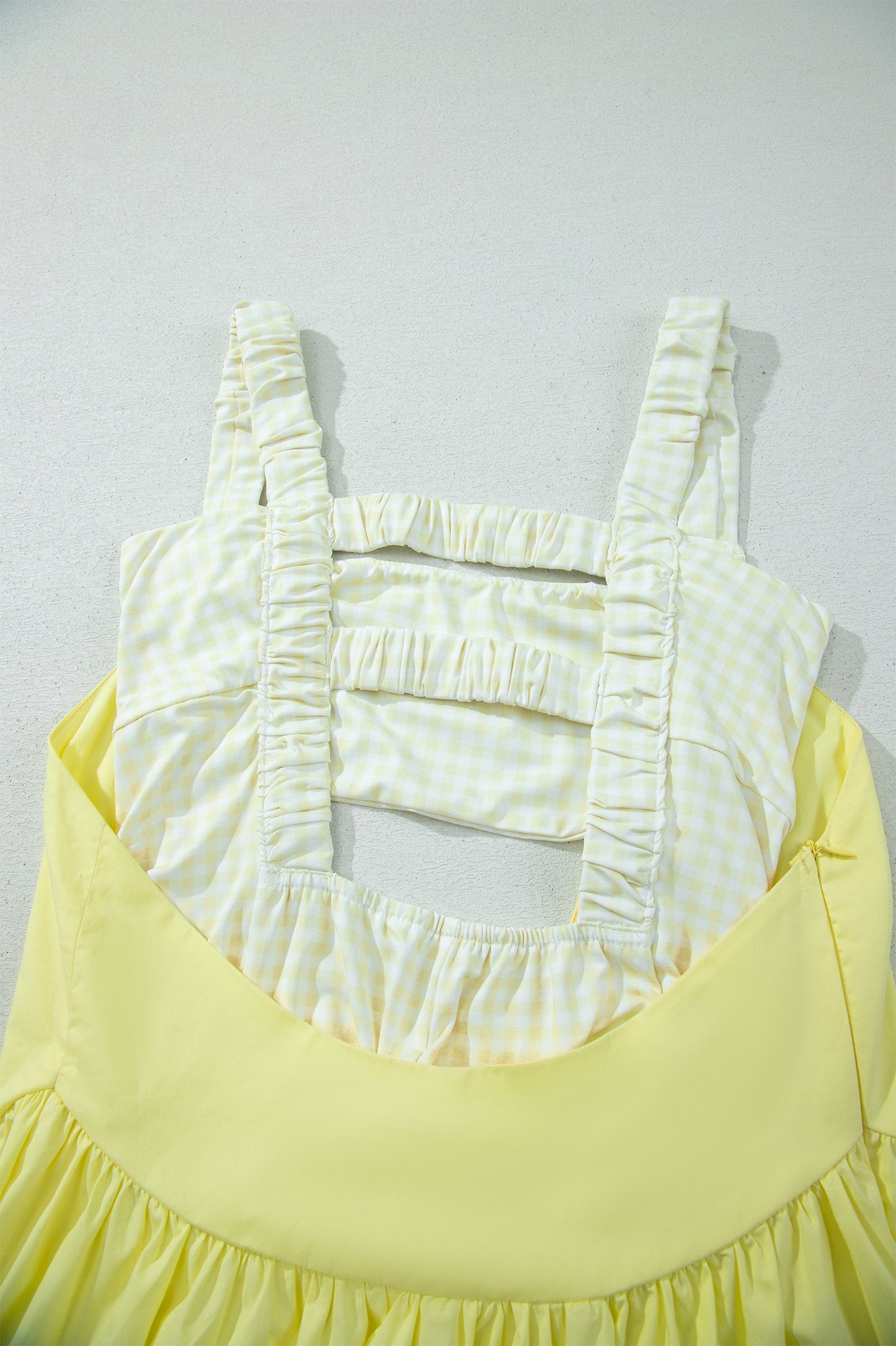Yellow Cream Faux Two Piece Gingham Contrast Patchwork Loose Mini Dress-TOPS / DRESSES-[Adult]-[Female]-2022 Online Blue Zone Planet