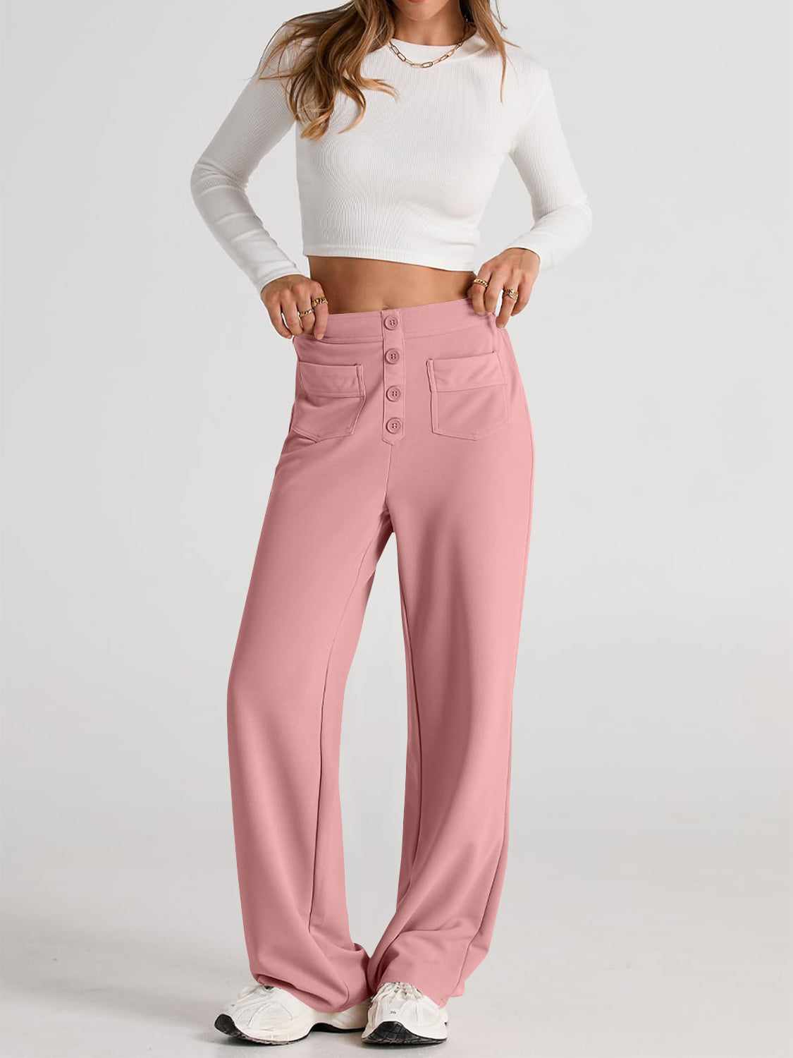 Blue Zone Planet | High Waist Wide Leg Pants-BOTTOMS SIZES SMALL MEDIUM LARGE-[Adult]-[Female]-2022 Online Blue Zone Planet