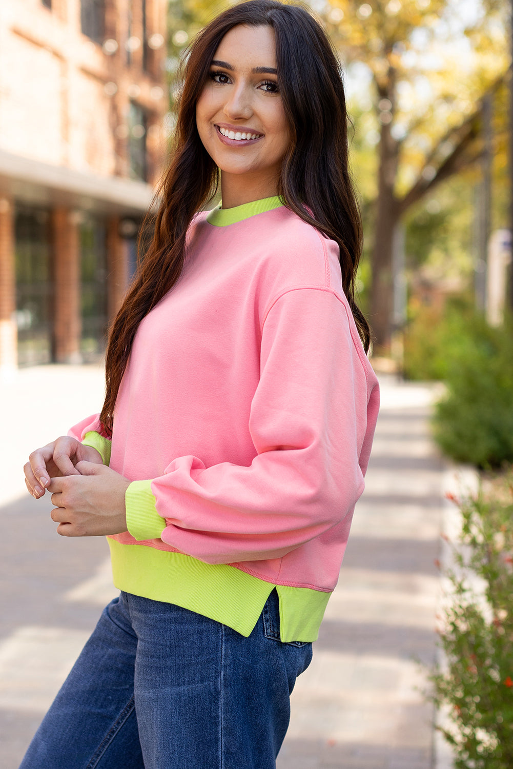 Blue Zone Planet | Blue Colorblock Bubble Sleeve Sweatshirt-TOPS / DRESSES-[Adult]-[Female]-2022 Online Blue Zone Planet