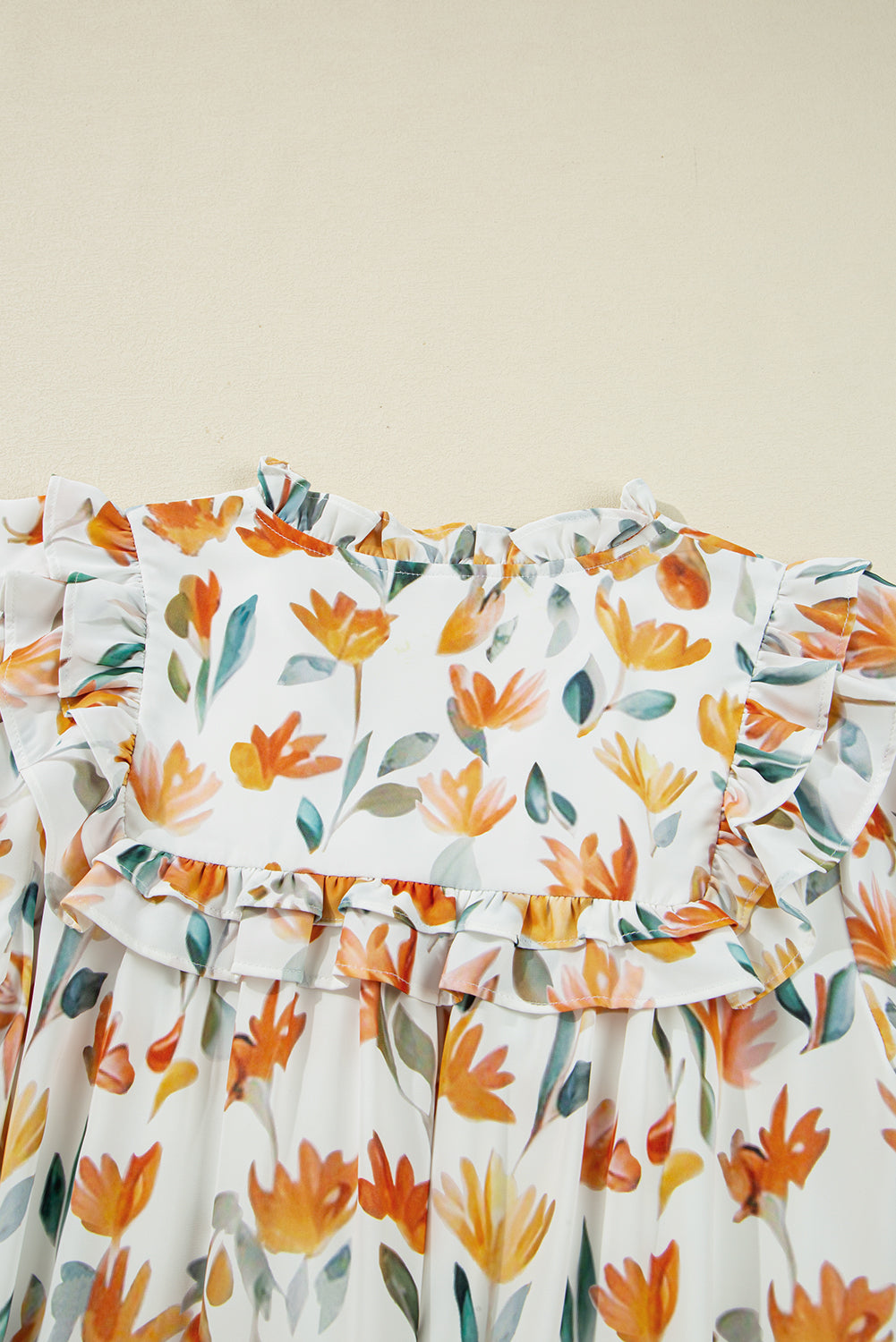 Yellow Floral Print Tie Neck Frilled Detail Long Sleeve Mini Dress-TOPS / DRESSES-[Adult]-[Female]-2022 Online Blue Zone Planet