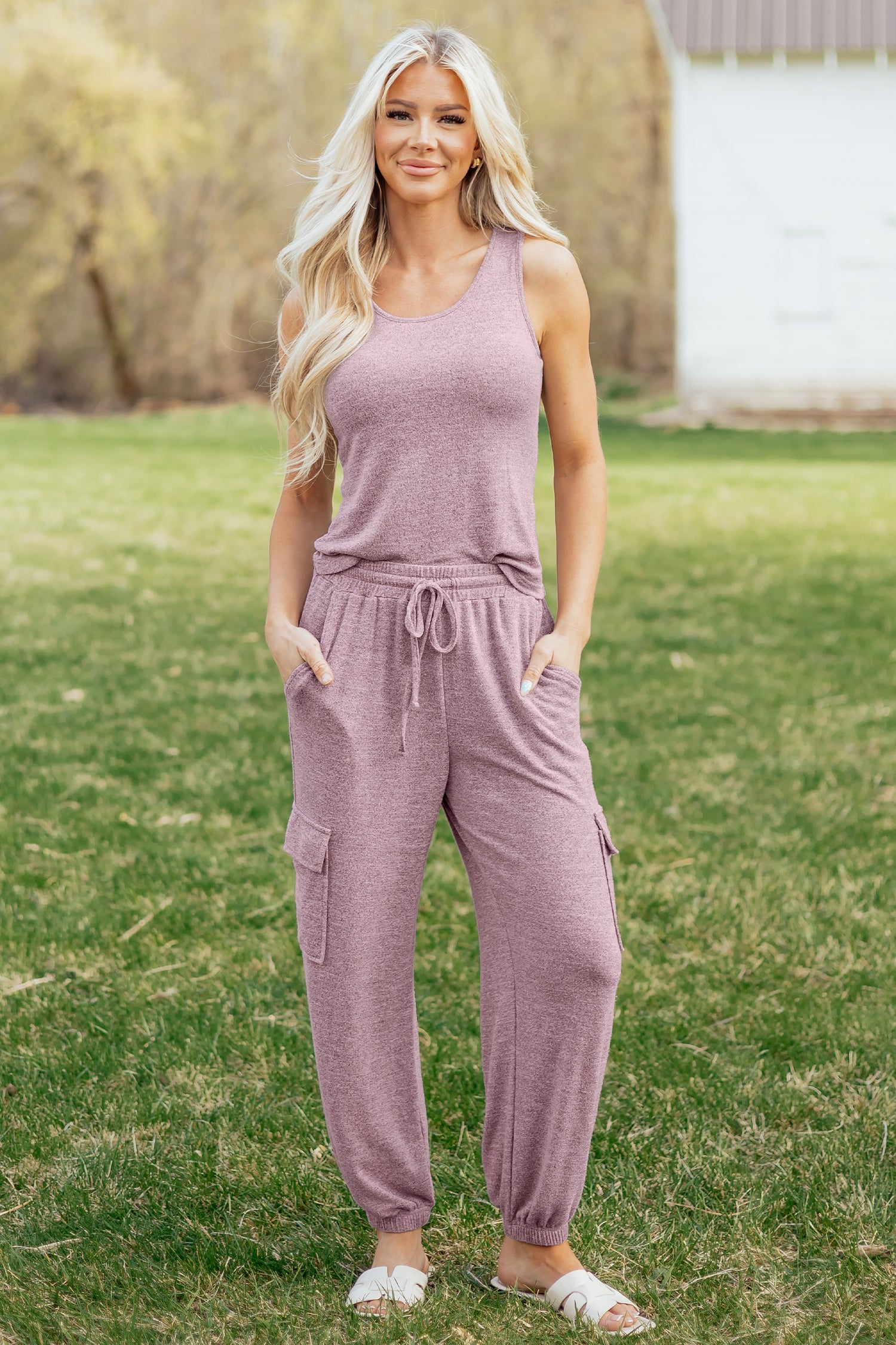 Orchid Bouquet Casual Tank Top Drawstring Jogger Pants 2pcs Outfit-Two Piece Sets/Pant Sets-[Adult]-[Female]-2022 Online Blue Zone Planet