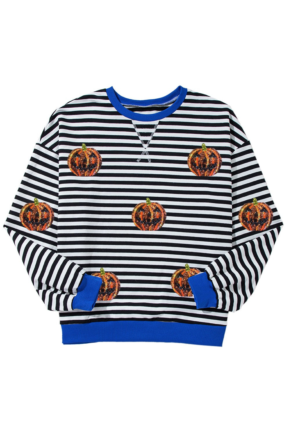 Pumpkin Striped Round Neck Long Sleeve Sweatshirt-TOPS / DRESSES-[Adult]-[Female]-2022 Online Blue Zone Planet