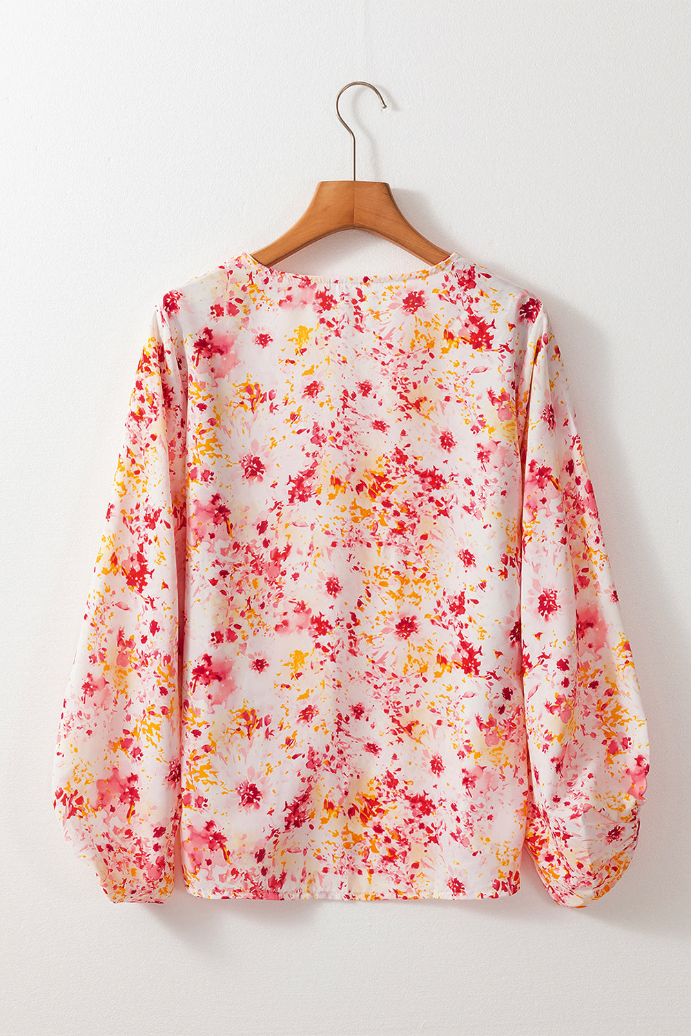 Pink Ditsy Floral Bubble Sleeve V Neck Blouse-Tops/Blouses & Shirts-[Adult]-[Female]-2022 Online Blue Zone Planet