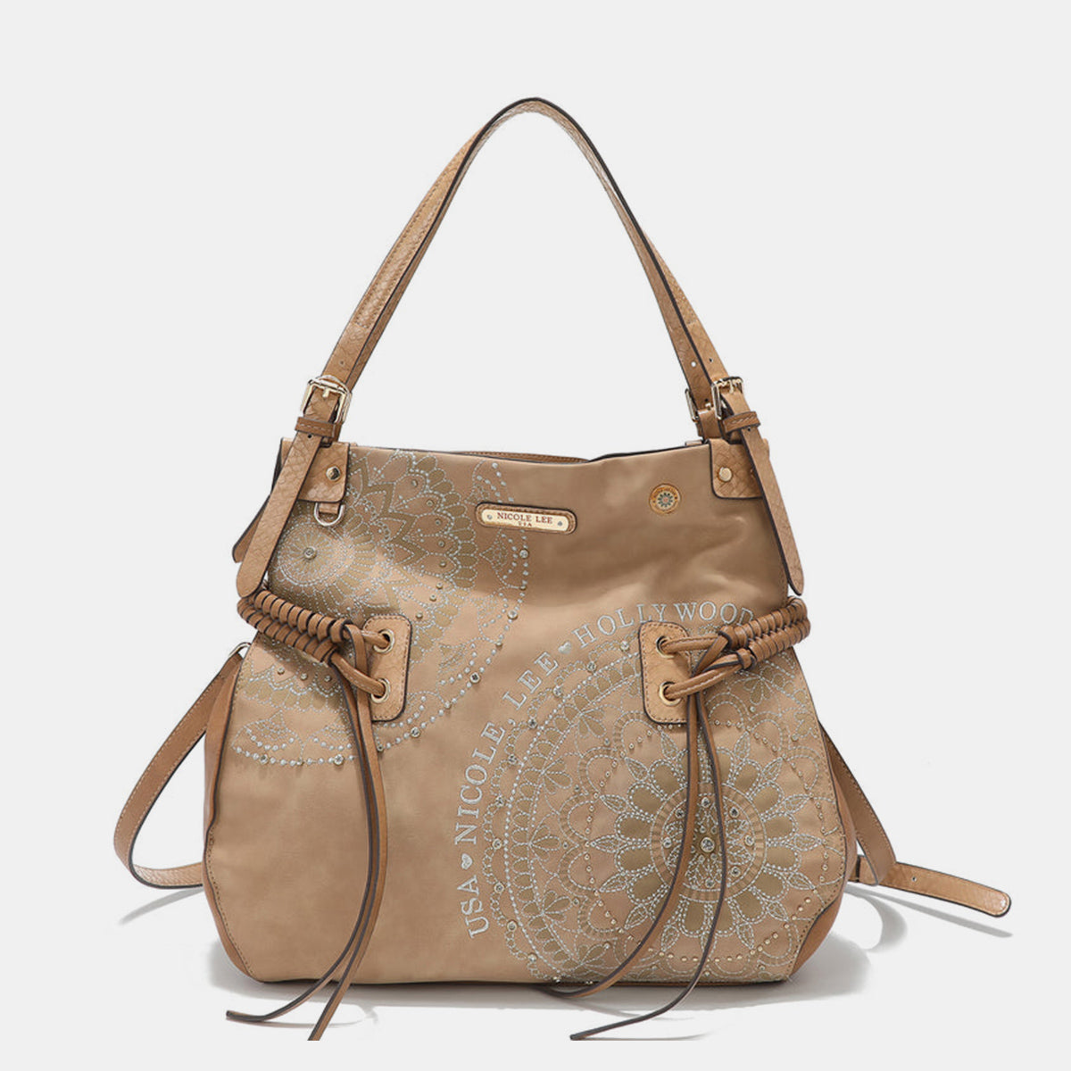 Blue Zone Planet | Nicole Lee USA Side Braided Tassel Inlaid Rhinestone Embroidery Hobo Bag-TOPS / DRESSES-[Adult]-[Female]-2022 Online Blue Zone Planet