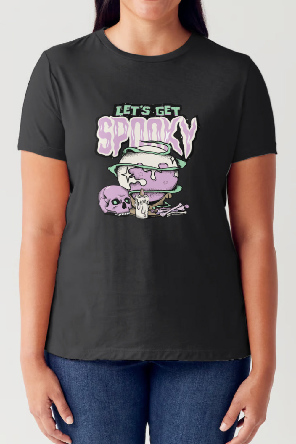 Simply Love Full Size LET'S GET SPOOKY Short Sleeve Tubular T-Shirt-TOPS / DRESSES-[Adult]-[Female]-Black-S-2022 Online Blue Zone Planet