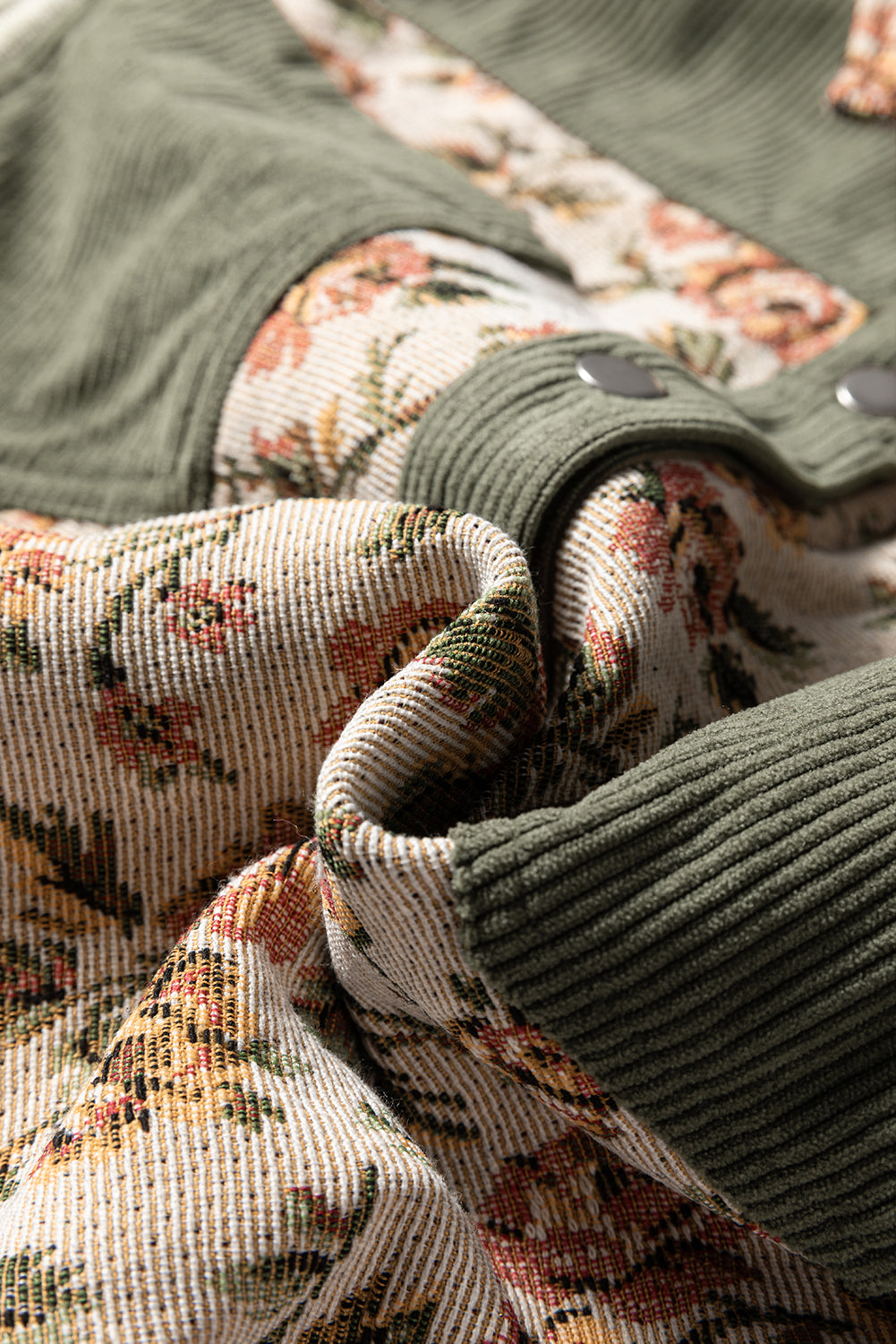 Clay Ribbed Retro Floral Patchwork Shirt Style Jacket-Outerwear/Jackets-[Adult]-[Female]-2022 Online Blue Zone Planet