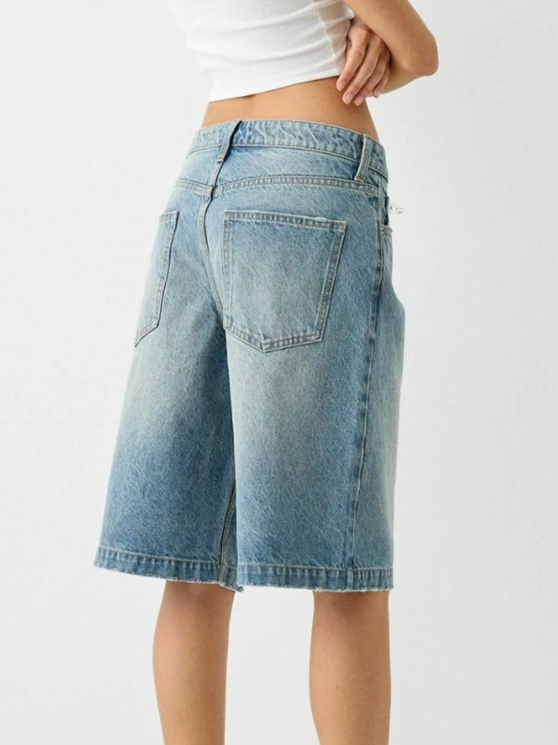 Blue Zone Planet | High Waist Denim Shorts with Pockets-TOPS / DRESSES-[Adult]-[Female]-2022 Online Blue Zone Planet