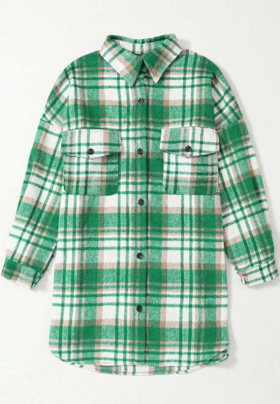 Plaid Flap Pocket Long Sleeve Shacket-TOPS / DRESSES-[Adult]-[Female]-2022 Online Blue Zone Planet