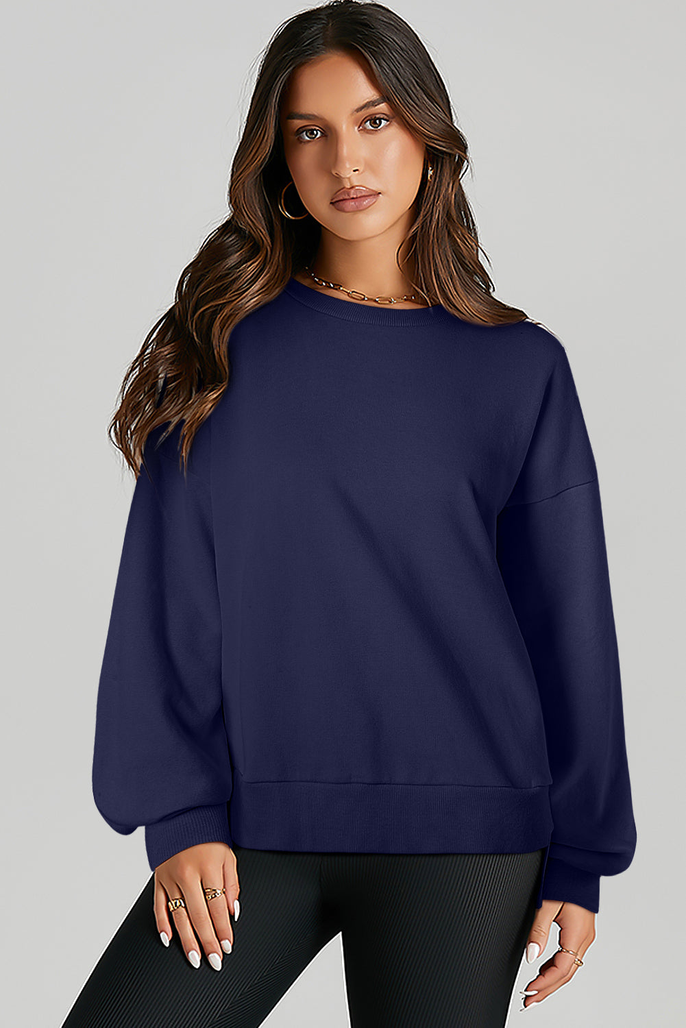 Parchment Solid O Neck High Low Hem Pullover Sweatshirt-Tops/Sweatshirts & Hoodies-[Adult]-[Female]-2022 Online Blue Zone Planet