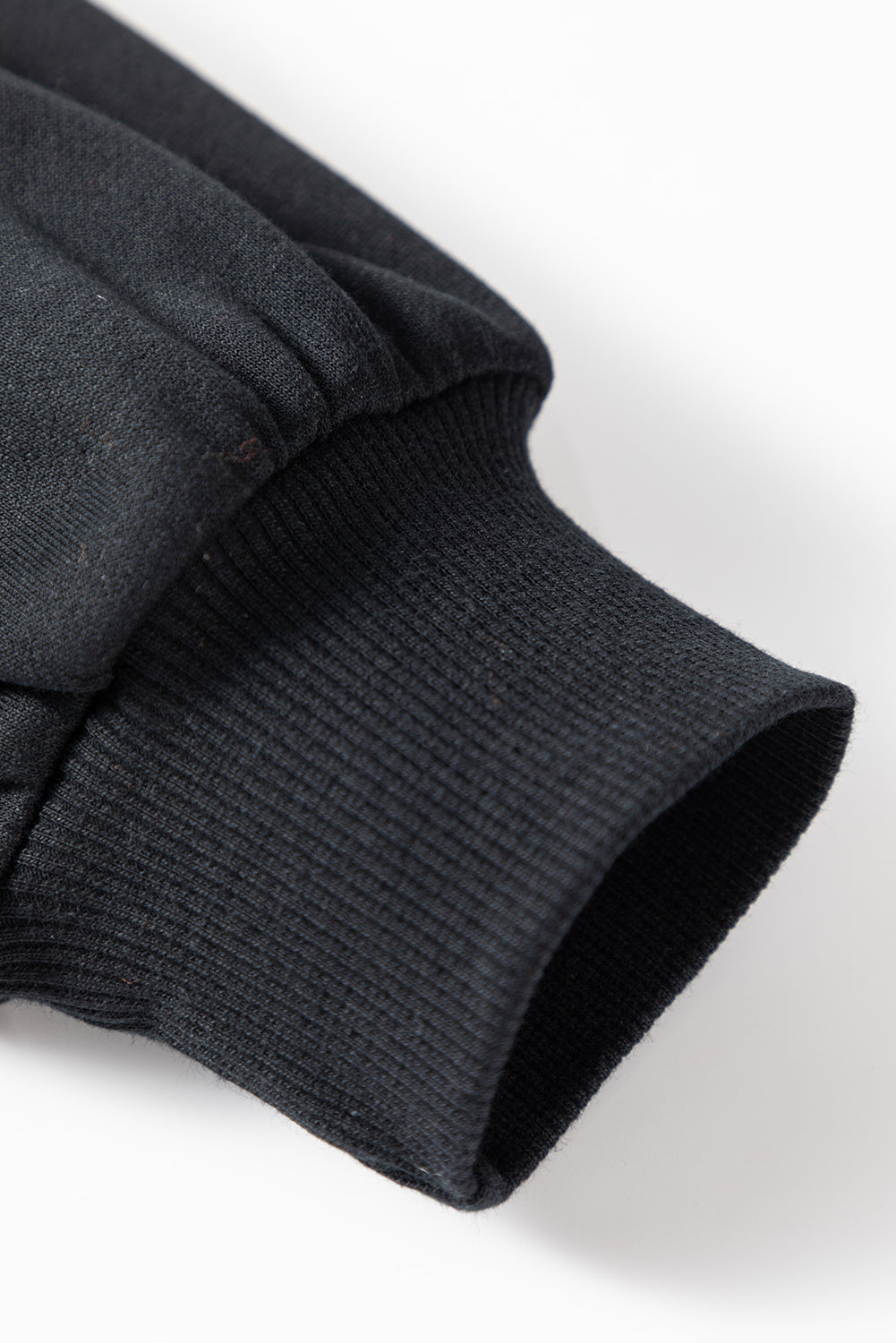 Black Rhinestone Embellished Drop Shoulder Ribbed Cuffs Wholesale Sweatshirt-Tops/Sweatshirts & Hoodies-[Adult]-[Female]-2022 Online Blue Zone Planet