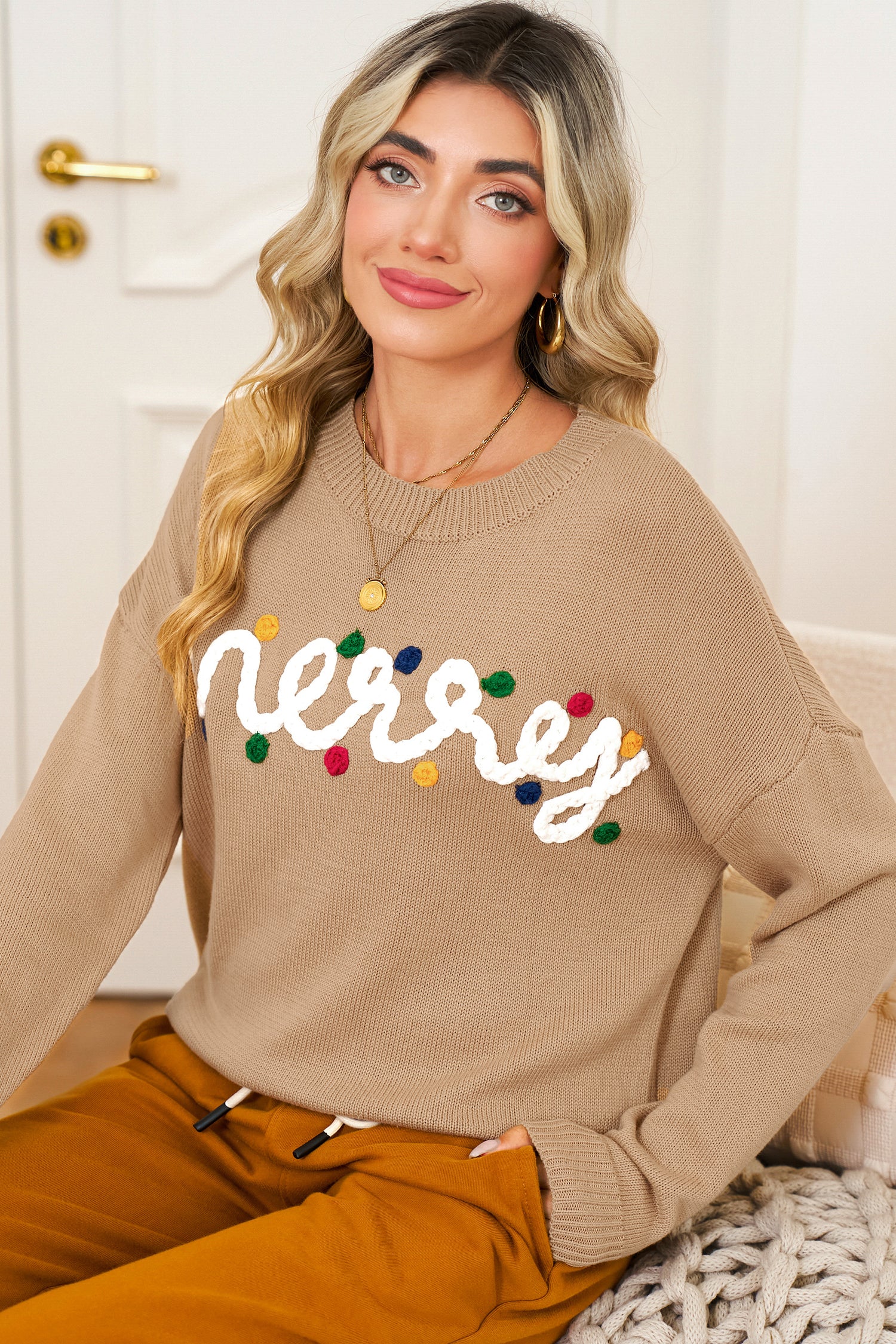 Racing Red Merry Colorful Dot Detail Christmas Dolman Sweater-TOPS / DRESSES-[Adult]-[Female]-2022 Online Blue Zone Planet