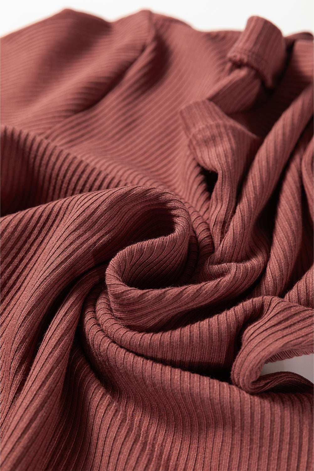 Mineral Red Ribbed Long Sleeve Crew Neck Solid Color Bodysuit-Tops/Bodysuits-[Adult]-[Female]-2022 Online Blue Zone Planet