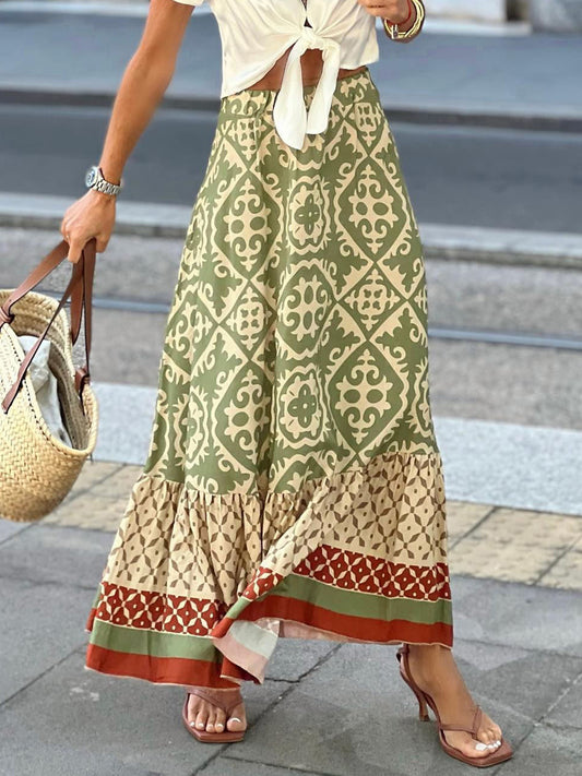 Geometric Elastic Waist Maxi Skirt-BOTTOMS SIZES SMALL MEDIUM LARGE-[Adult]-[Female]-Matcha Green-S-2022 Online Blue Zone Planet