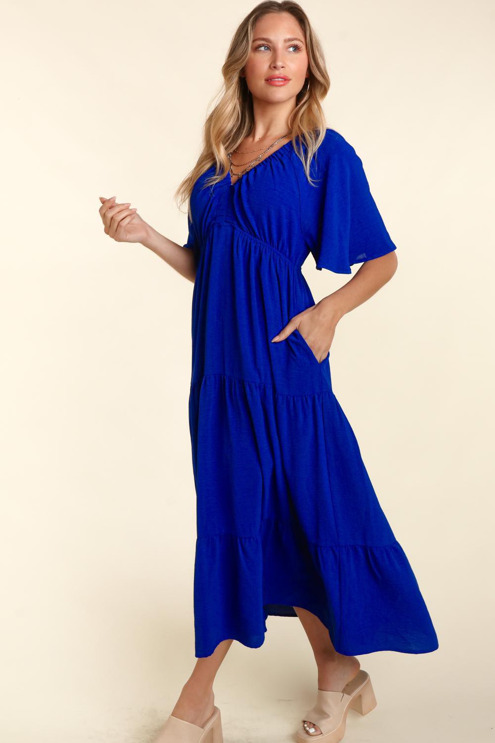 Haptics Tiered Babydoll Maxi Dress with Side Pocket-TOPS / DRESSES-[Adult]-[Female]-2022 Online Blue Zone Planet