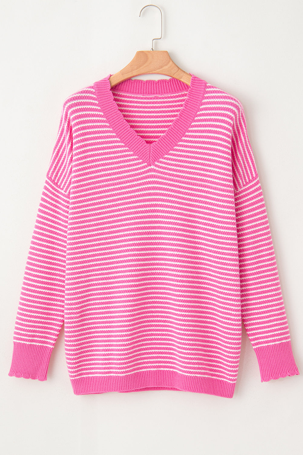 Striped V-Neck Dropped Shoulder Sweater-TOPS / DRESSES-[Adult]-[Female]-2022 Online Blue Zone Planet