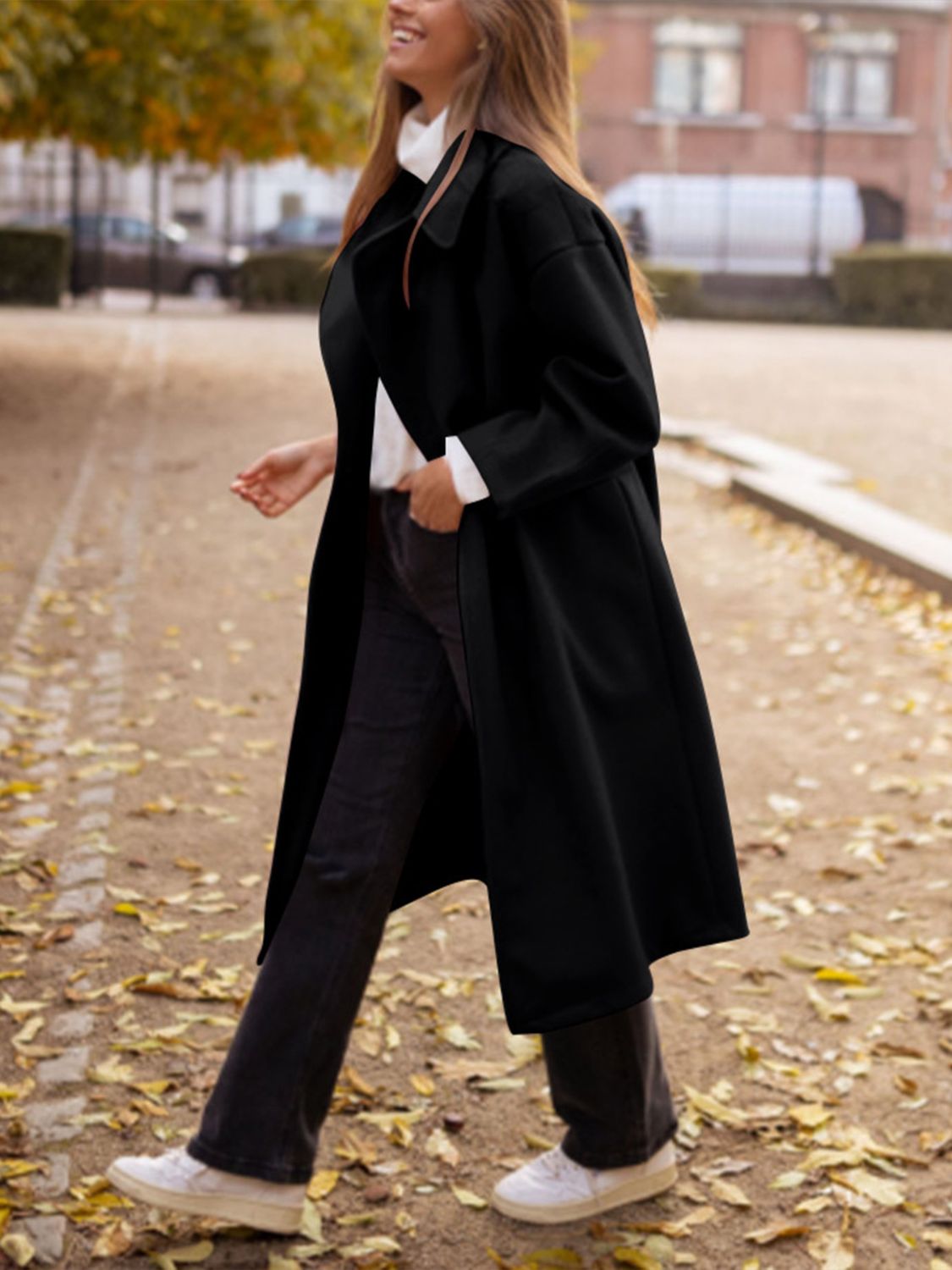 Pocketed Collared Neck Long Sleeve Coat-TOPS / DRESSES-[Adult]-[Female]-2022 Online Blue Zone Planet