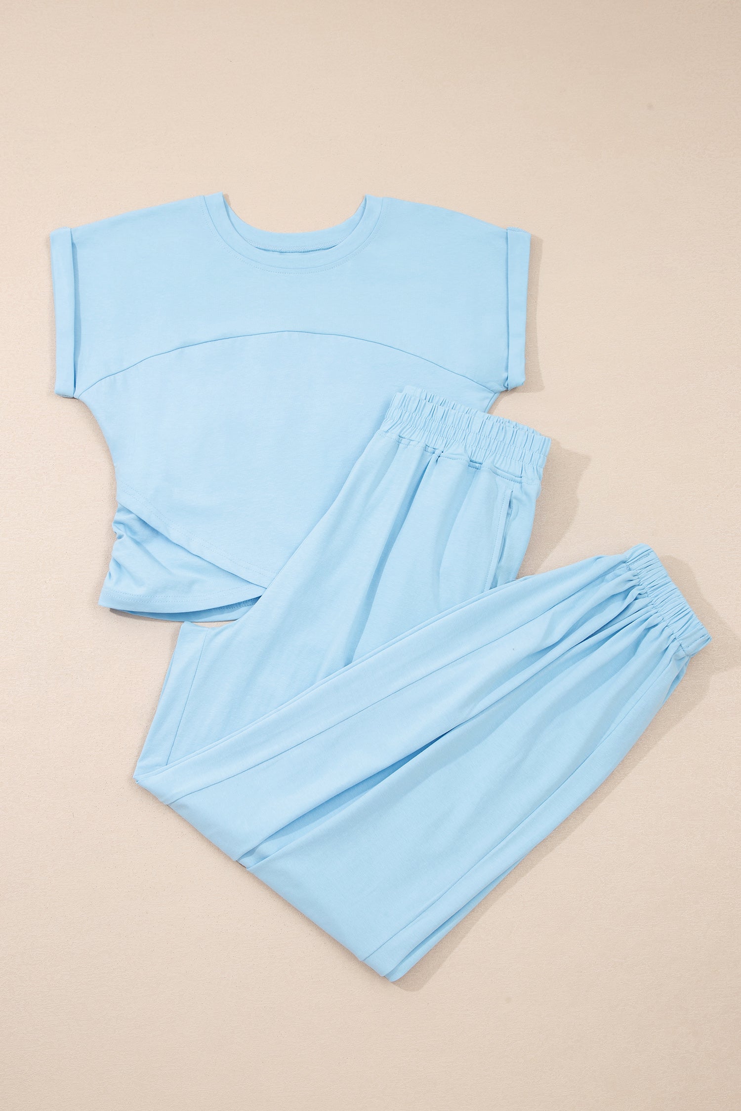 Yellow Cream Solid Color Cropped Tank Top and Jogger Pants Set-Two Piece Sets/Pant Sets-[Adult]-[Female]-2022 Online Blue Zone Planet