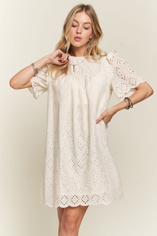 ADORA Ruffled Eyelet Round Neck Dress-TOPS / DRESSES-[Adult]-[Female]-2022 Online Blue Zone Planet