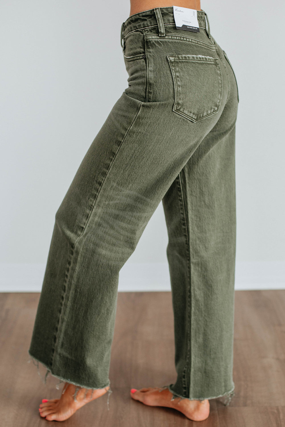 Four Leaf Clover Slight Distressed Raw Edge Wide Leg Jeans-Bottoms/Jeans-[Adult]-[Female]-2022 Online Blue Zone Planet