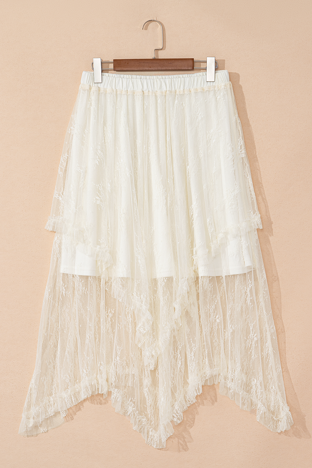 Beige Lace Cascading Tiered High Waist Maxi Skirt-Bottoms/Skirts & Petticoat-[Adult]-[Female]-2022 Online Blue Zone Planet