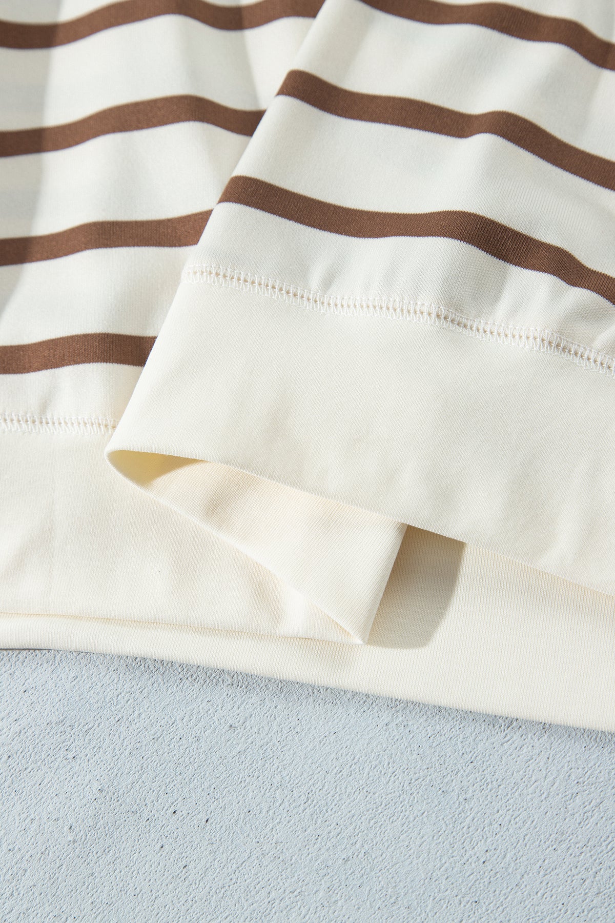 Khaki Stripe Relaxed Long Sleeve Top Color Block Detail Drawstring Pant Set-Two Piece Sets/Pant Sets-[Adult]-[Female]-2022 Online Blue Zone Planet