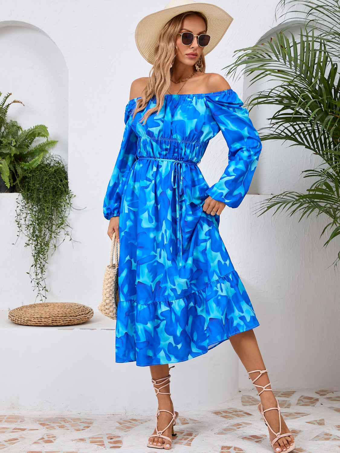 Printed Long Sleeve Midi Dress-TOPS / DRESSES-[Adult]-[Female]-2022 Online Blue Zone Planet