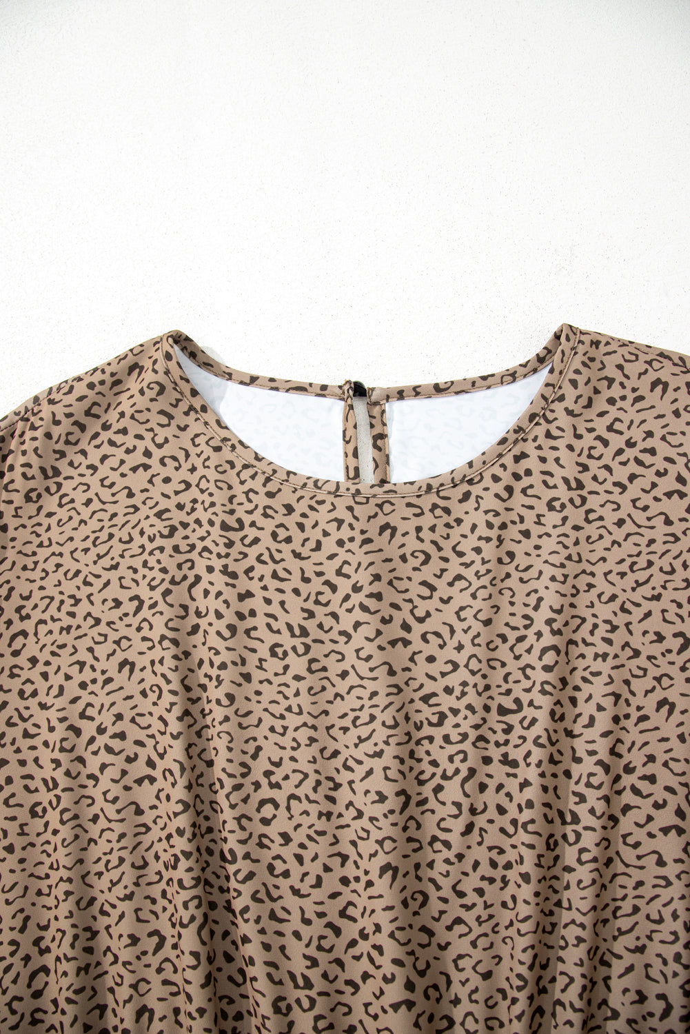 Brown Plus Size Leopard Print Frill Trim Short Sleeve Flared Dress-TOPS / DRESSES-[Adult]-[Female]-2022 Online Blue Zone Planet