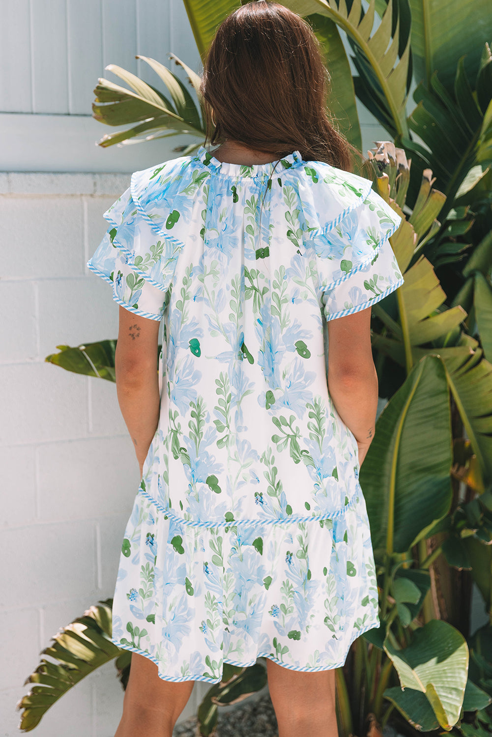 Orange Floral Contrast Edge Layered Short Sleeve Mini Dress-TOPS / DRESSES-[Adult]-[Female]-2022 Online Blue Zone Planet