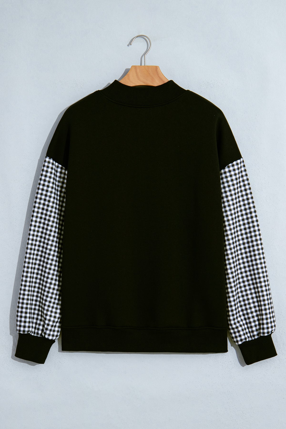 Coffee Plaid Sleeve Colorblock Loose Tunic Sweatshirt-Tops/Sweatshirts & Hoodies-[Adult]-[Female]-2022 Online Blue Zone Planet