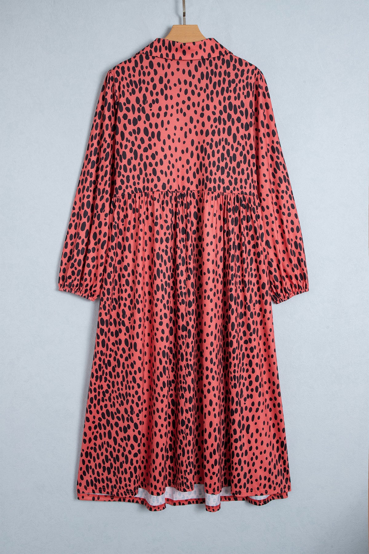Red Leopard Print Long Sleeve V Neck Plus Size Midi Dress-TOPS / DRESSES-[Adult]-[Female]-2022 Online Blue Zone Planet