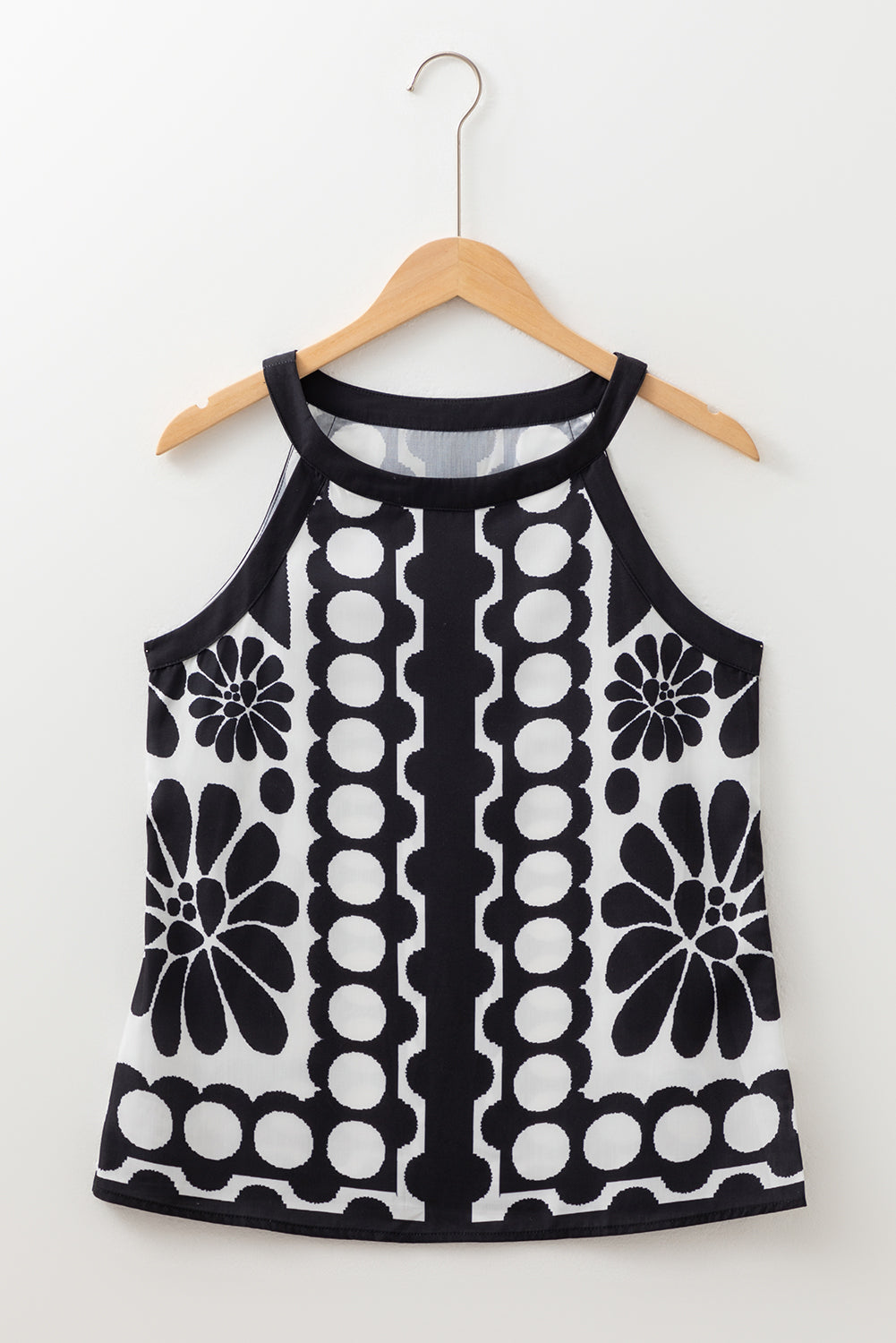 Black Abstract Dot Flower Print Tank Top-Tops/Tank Tops-[Adult]-[Female]-2022 Online Blue Zone Planet