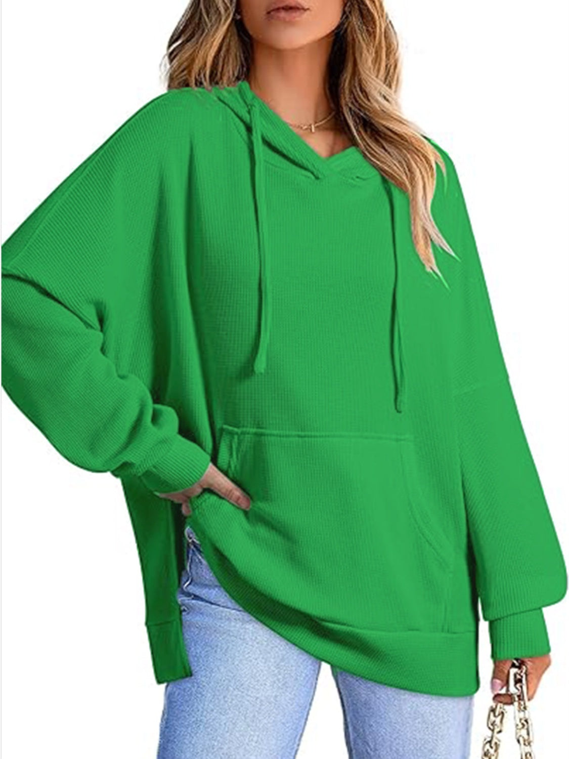 Drawstring Slit Long Sleeve Hoodie-TOPS / DRESSES-[Adult]-[Female]-2022 Online Blue Zone Planet