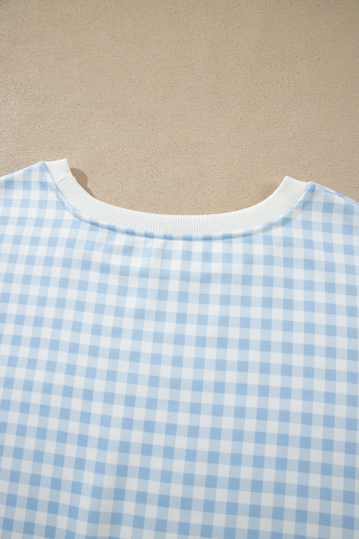 Sky Blue Gingham Loose Pullover Top Drawstring Shorts Plus Size Set-Plus Size/Plus Size Loungewear-[Adult]-[Female]-2022 Online Blue Zone Planet