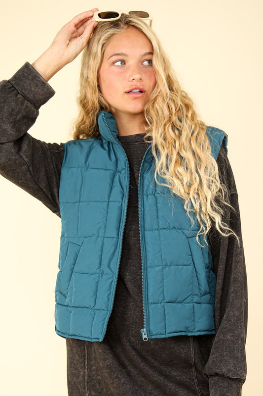 VERY J Zip Up Puffer Padded Warm Vest-TOPS / DRESSES-[Adult]-[Female]-Sea Foam-S-2022 Online Blue Zone Planet