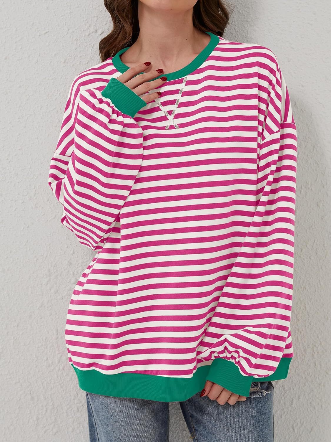 Blue Zone Planet | Lovelet Contrast Striped Long Sleeve Sweatshirt-TOPS / DRESSES-[Adult]-[Female]-2022 Online Blue Zone Planet