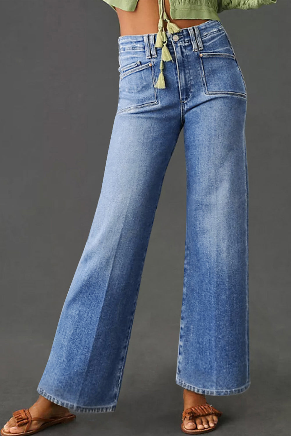 Dusk Blue Loose Straight Leg Cropped High Waist Jeans-Bottoms/Jeans-[Adult]-[Female]-2022 Online Blue Zone Planet