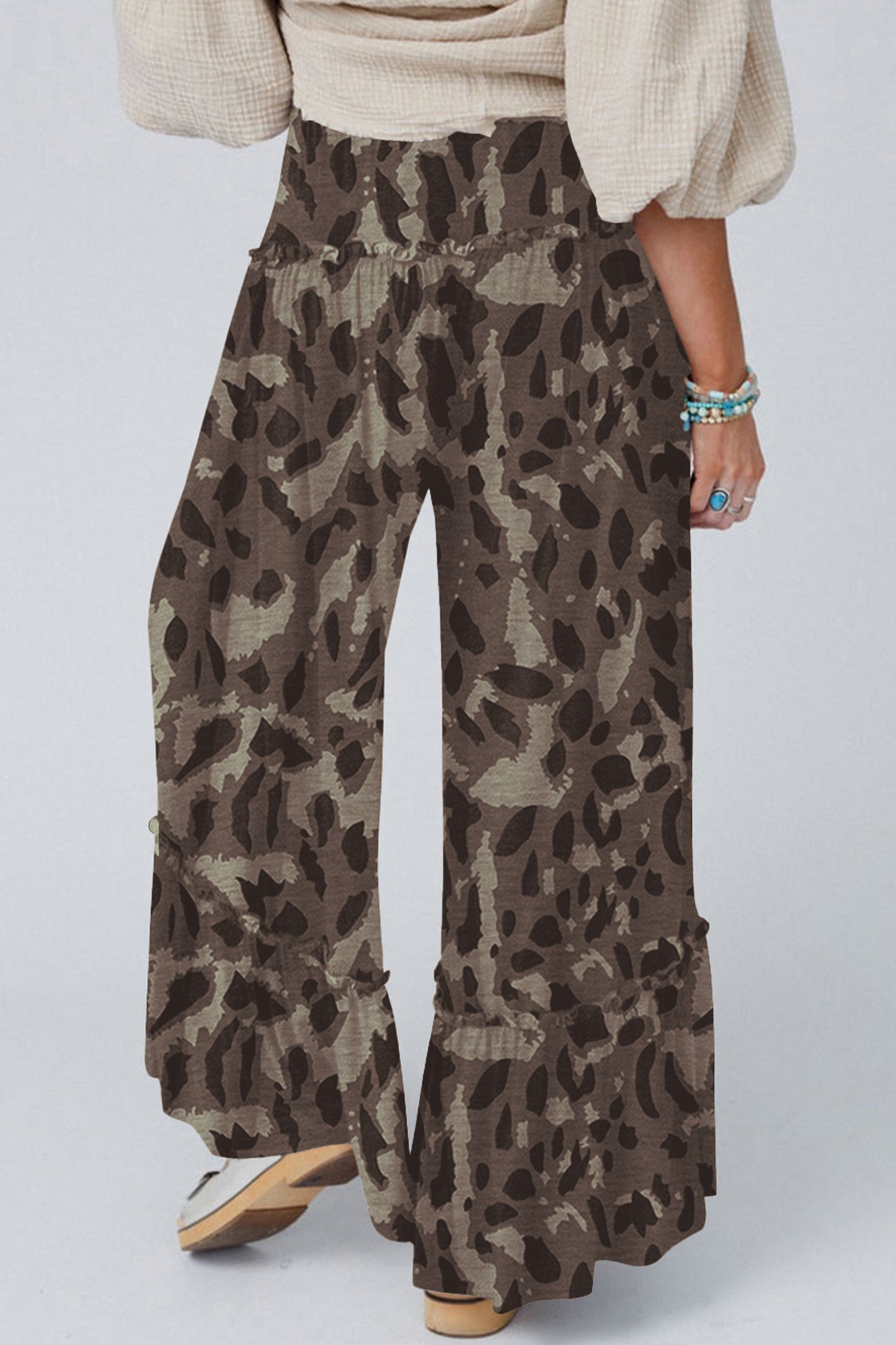 Multicolour Camo Print Wide Leg Casual Pants-Bottoms/Pants & Culotte-[Adult]-[Female]-2022 Online Blue Zone Planet