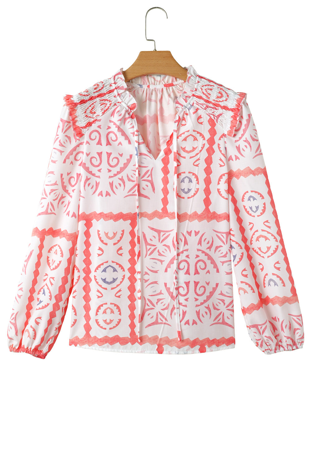 Blue Zone Planet | Desert Flower Vintage Print Smocked Poet Collar Billowy Blouson Sleeves Blouse-Tops/Blouses & Shirts-[Adult]-[Female]-2022 Online Blue Zone Planet