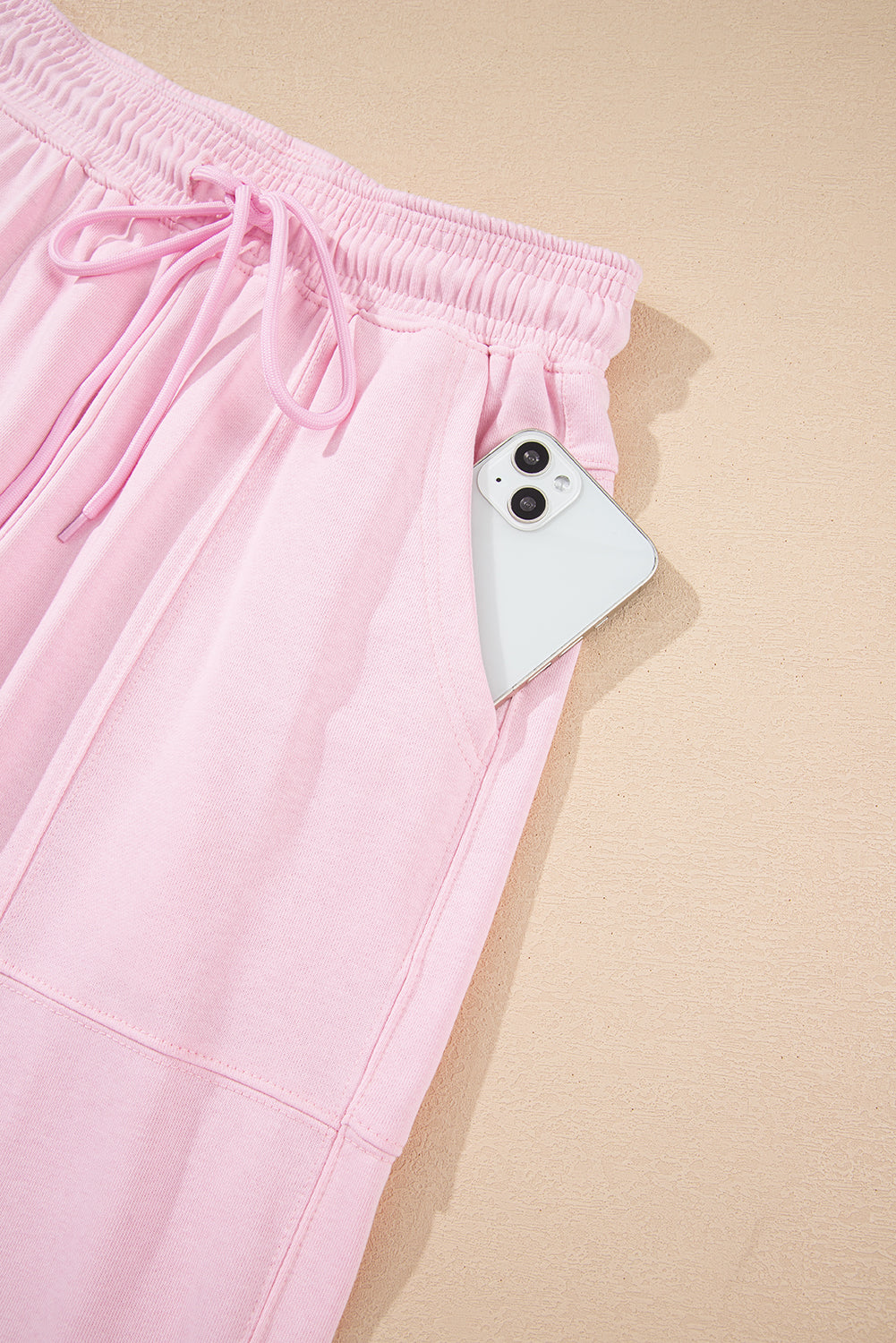 Light Pink Drawstring Waist Patchwork Solid Color Jogger Pants-Bottoms/Pants & Culotte-[Adult]-[Female]-2022 Online Blue Zone Planet