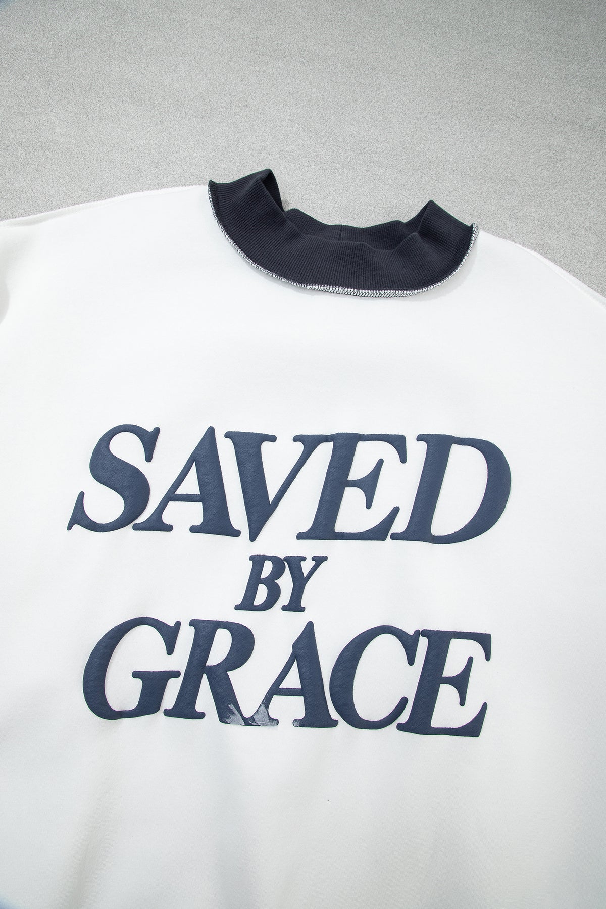 Beige SAVED BY GRACE Letter Print Color Block Mock Neck Plus Size Sweatshirt-Plus Size/Plus Size Sweatshirts & Hoodies-[Adult]-[Female]-2022 Online Blue Zone Planet
