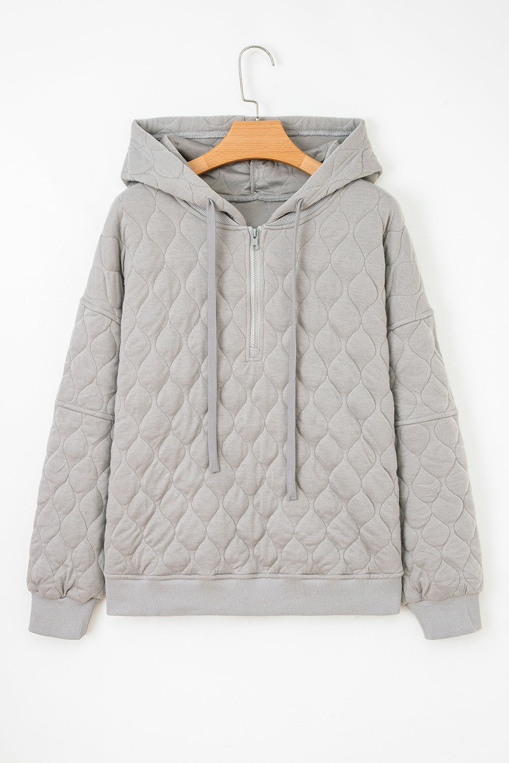 Gray Quilted Quarter Zip Plus Size Hoodie-Plus Size/Plus Size Sweatshirts & Hoodies-[Adult]-[Female]-2022 Online Blue Zone Planet