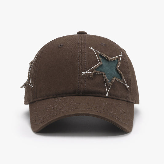 Adjustable Star Raw Hem Cap-BASEBALL HATS-[Adult]-[Female]-Chocolate-One Size-2022 Online Blue Zone Planet