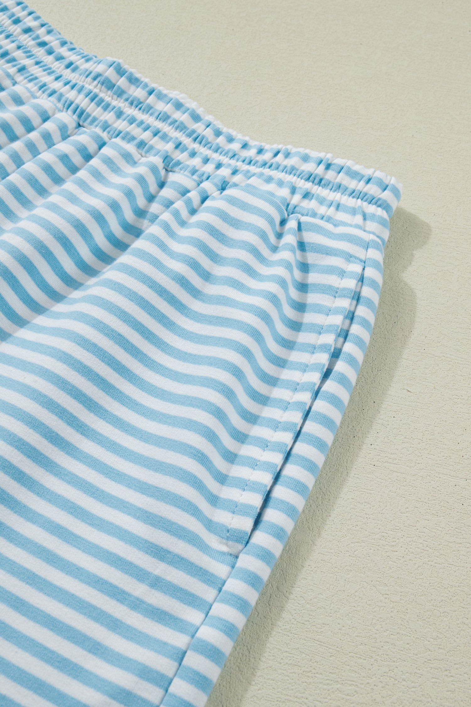 Pink Stripe Cuffed Sleeve Contrast Mock Neck Tee Casual 2pcs Short Set-Two Piece Sets/Short Sets-[Adult]-[Female]-2022 Online Blue Zone Planet