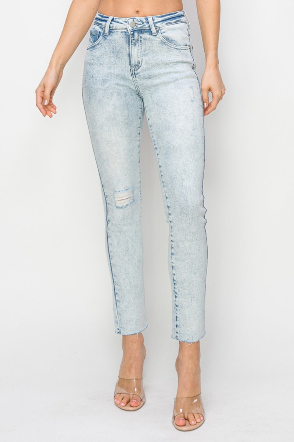 Risen Full Size High Rise Distressed Skinny Jeans-BOTTOMS SIZES SMALL MEDIUM LARGE-[Adult]-[Female]-2022 Online Blue Zone Planet