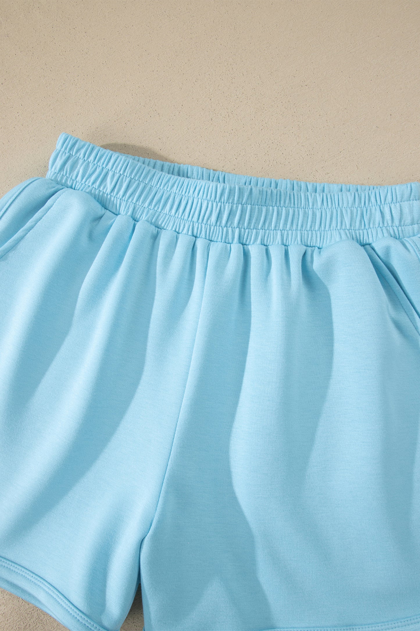 Light Pink Solid Color Exposed Seam Mock Neck Oversize Tee Casual Shorts 2pcs Outfit-Two Piece Sets/Short Sets-[Adult]-[Female]-2022 Online Blue Zone Planet